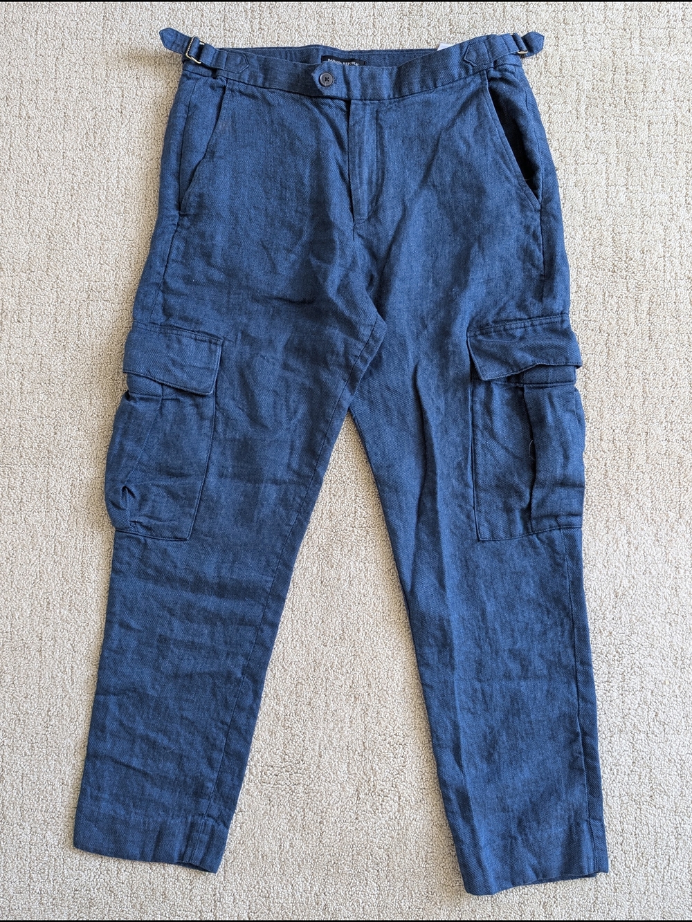 100% Linen Banana Republic Navy Straight-Leg Cargo Pants - Picture 4 of 13